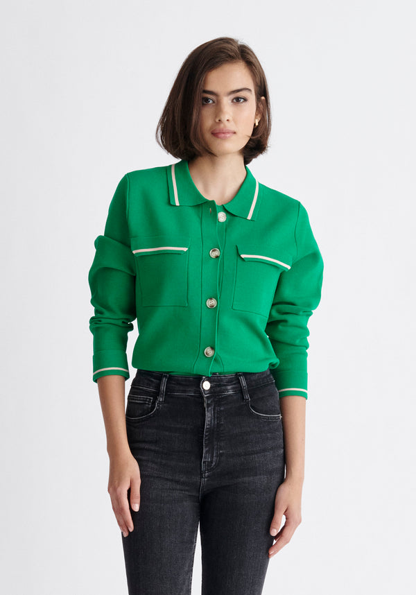 Paisie Contrast Detail Top in Green and White